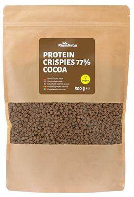 RheinNatur Soja Protein Crispies Kakao 77% Eiweiß 500g - vegane Eiweißquelle ohne Zuckerzusatz - knuspriges Topping für Müsli, Joghurt, Salate & für selbstgemachte Proteinriegel