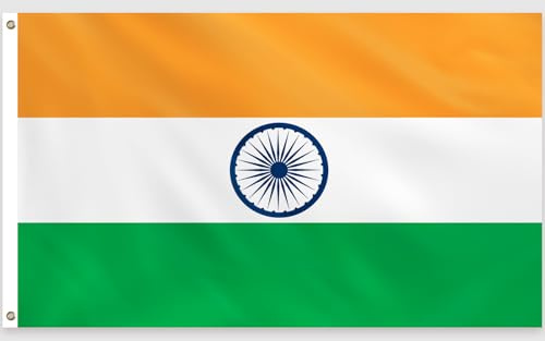PartyYaa Indien Flagge, 150 x 90 cm Indisch Flagge Einseitiger Druck mit 2 Messing-Ösen, Wasserfest, India Banner für Diwali, Nationalfeiertag, Unabhängigkeitstag, Straßen, Garten Party Deko