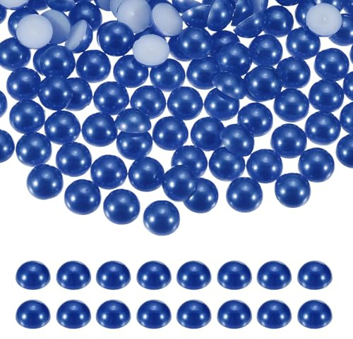 QUARKZMAN 600 Stück Halbrunde Perlen Dunkelblau, 8 mm Halbperlen Kunststoff Bastelperlen, Perlen zum Auffädeln, Halb Flachrückige für DIY Basteln Kleidung Tumbler Verzierungen Nagel