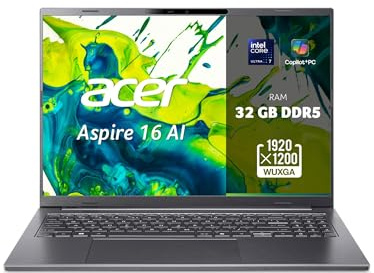 Acer Aspire 16 AI OLED, Laptop, Ultra 7, 32GB RAM, 1TB SSD | 16 OLED Display, Intel Core Ultra 7 258V, 32GB RAM, 1TB SSD, Intel Arc 140V, Windows 11, QWERTZ Tastatur, A16-52M-70AJ