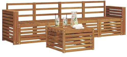 vidaXL Sofagarnituren 5 pcs Natur Massivholz Akazie, Moderne, langlebige Garten-Sofagarnitur, sectionale Möbel für Patio, Terrasse, entspannte Sitzgelegenheit