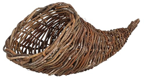 Holibanna Geflochtener Rattan Füllhornkorb mit Büffelhornform Handgewebter Aufbewahrungskorb für Haushalt und Dekoration Natürlicher Obstkorb für Küche und Regal