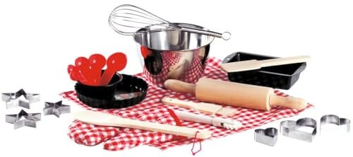 moses Kinder-Back-Set, 16-teiliges Set aus rostfreiem Edelstahl für Kinder zum richtigen Backen, Kinder-Backutensilien im großen Set als Geschenk für die Kleinen
