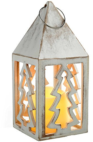 WeRChristmas Pre-Lit Tree Lantern Christmas Decoration, Wood, 21.5 cm - Antique White