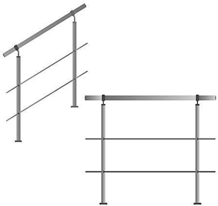 Edelstahl-Handlauf Geländer für Treppen Brüstung Balkon mit/ohne Querstreben (bis 6.0m inkl. 7 Pfosten 2 Querstangen)
