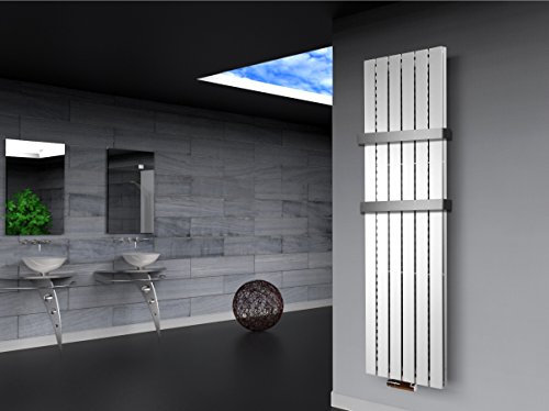 Badheizkörper Design Peking 6 180x47cm 1964 Watt weiß (+2 Halter 50mm) SZAGATO Handtuchwärmer Handtuchtrockner Handtuchhalter Paneelheizkörper vertikal Mittelanschluß Flachheizkörper