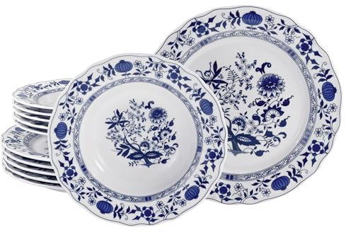 CreaTable, 17132, Serie Flora Zwiebelmuster, 12-teiliges Geschirrset, Tafelservice aus Porzellan, spülmaschinen- und mikrowellengeeignet, Made in Europe