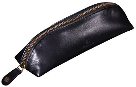 Cronus & Rhea® | Luxus Federmappe aus exklusivem Leder (Scylla) | Federmäppchen - Mäppchen - Stifteetui - Stiftetasche | Echtleder | Mit eleganter Geschenkbox | Herren - Damen (Schwarz)