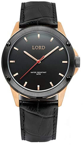 Lord Timepieces Herren Bolt Black Rose Uhr - Italienische Lederband - 42mm