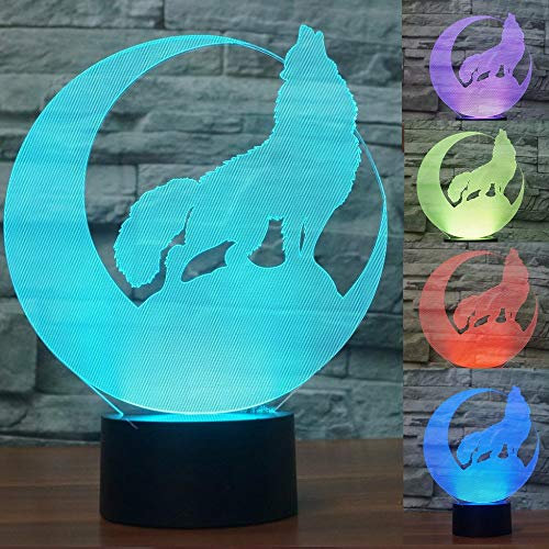 Jinson well 3D wolf heult den mond Nachtlicht led Lampe optische Nacht licht Illusion 7 Farbwechsel Schreibtisch Dekoration Lampen USB Spielzeug