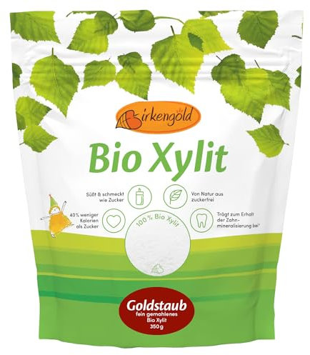 Birkengold Bio Xylit Puderzucker 350 g Beutel - Xylitol Birkenzucker - Fein Gemahlen - Zuckerersatz Staubzucker Ohne Zucker - Zahnfreundlich - Zuckerfreie Kalorienarme Alternative - Ideal zum Kochen
