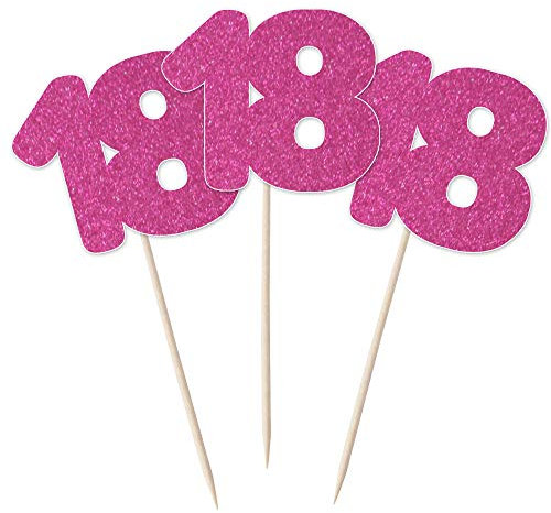 Number 18 Cupcake Toppers - 12pk (Hot Pink Glitter)