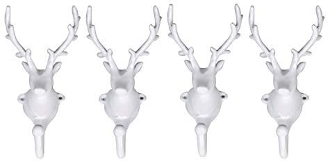 Wandgarderobe Kleiderhaken 4er SET Geweih in Weiß Hirschgeweih Hirschkopf Geweih Hirsch Haken Wandhaken Aluminium Geweihhaken Wanddeko Dekoration Wandfigur Weihnachten 7x9x17hWeihnachtsdeko
