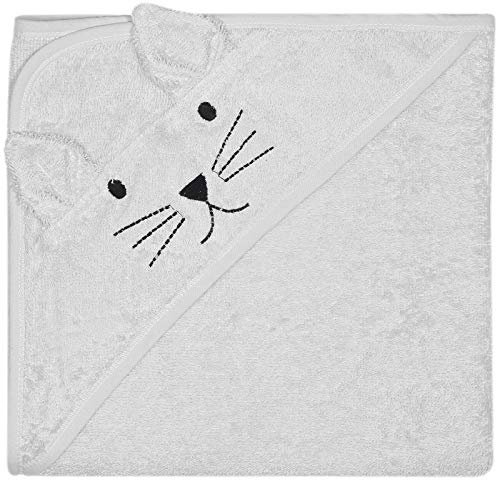 Kindsgut Kapuzenhandtuch Katze aus 100% zertifizierter Baumwolle, kuschelig weich für Babys und Kleinkinder, ideal für zuhause oder unterwegs, Grau