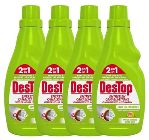 DESTOP Lot de 4 x 750ml Gel Entretien Canalisation Javel Parfum Fraîcheur Agrumes