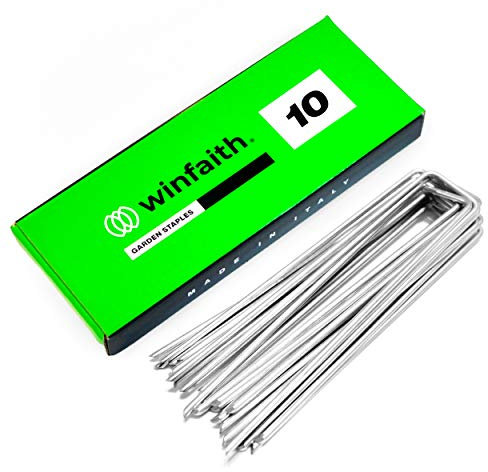 Winfaith - Heringe Erdnägel Stabil Erdspieße Metall Anti-Rost, Erdanker für Unkrautvlies Verzinkt, Rasennägel für Kunstrasen, Kunstrasen, Gewächshaus, Maße L150 B30 Ø3 mm (10-Teiliges Set)
