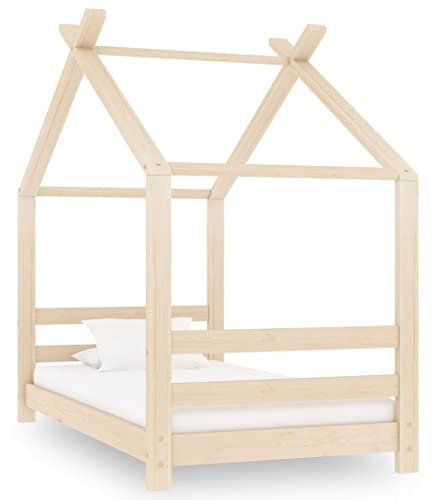 vidaXL Kiefernholz Massiv Kinder Bettgestell Kinderbett Hausbett Bett Holzbett Kinderhaus Spielbett Lattenrost Kinderzimmer 70x140cm