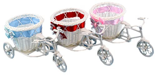Healifty 3pcs Tricycle Flower Basket Rattan Flower Pot Decorative Flower Arrangement Holder Indoor Bike Flower Pot Planter Mini Bike Flower Container (Random Color)