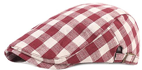 WQZYY&ASDCD Barett Cap Baskenmütze Schirmmütze Mode Karierte Mütze Weibliche Retro-Mütze Jugend Lässig Sonnenschirm Barett Männlich-Rot_55-60Cm