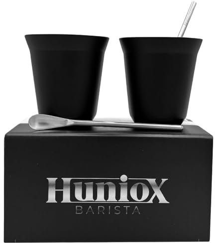 Huniox® 2 x 160 ML Doppelwandige Kaffeegläser - Edelstahl Tasse - Kaffeebecher Edelstahl - Espressotassen Schwarz - Esspressokaffeetassen - Edelstahl Gläser - Cortado Gläser (ONYX, 160 ML)