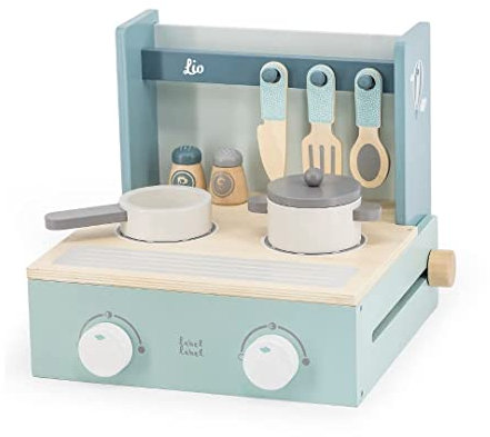 Klappbare Kinderküche blau I Personalisierbare Holzküche zum mitnehmen I Handmade Holzspielzeug ab 3 Jahren I Label-Label I Geburtstagsgeschenk für Kinder I Spielküche mit Name