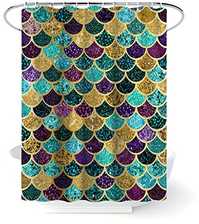 Rideau Douche Jaune Moutarde Violet Rideau de Douche Polyester Antibactérien Rideaux de Douche Lavable en Machine Rideau de Douche Anti Moisissure Rideau Douche Tissu avec 12 Crochets180x200cm