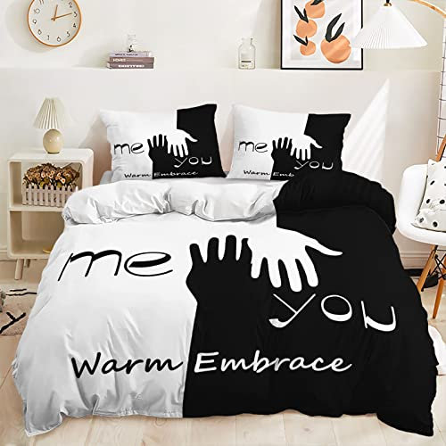 HOTRCR 3-teiliges Partner-Bettlaken-Set aus Mikrofaser, schwarz-weißes Paar-Bettwäsche-Set für Katzen Katzen bettwäsche bettwäsche 100 * 132cm BDW38A