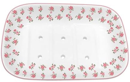 Isabelle Rose Seifenschale eckig Porzellan mit kleinen, 13 x 9 cm, Weiß, Rosa