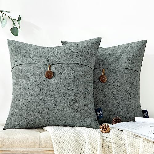 Phantoscope 2 Stück Bauernhaus-Kissenbezüge mit Knopf, Vintage, Leinen, dekorative Kissenbezüge für Couch, Bett und Stuhl, grau, 45 x 45 cm