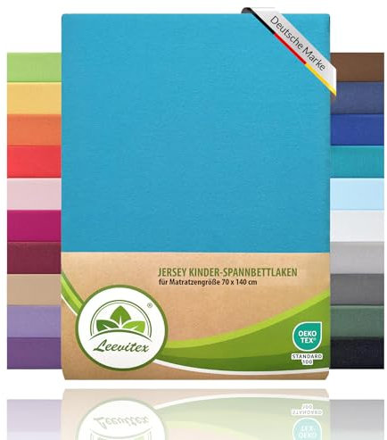leevitex® Premium Kinder Spannbettlaken | 1 Spannbetttuch | für Babybett & Kinderbett 70 x 140 cm | 100% hochwertige Mako-Jersey-Baumwolle - 170 g/m² | Öko-Tex | Türkis/Ocean
