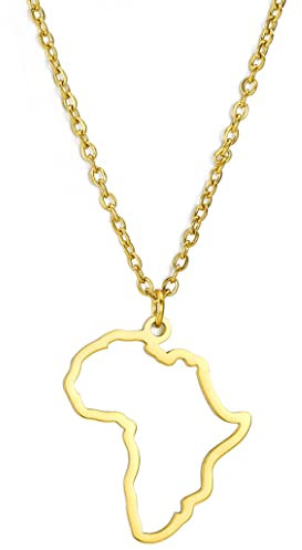 UNIFT Karte Anhänger Halskette für Frauen Männer Edelstahl Personalisierte Minimalistische Ausgehöhlt Charme Afrika Karte Umriss Anhänger Halsketten Schmuck (Gold 3)