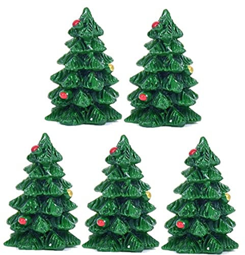 bopely 5 Pcs Mini Christmas Tree Ornaments Resin Miniature Christmas Figures Pendant Decoration Diy Crafts Cake Decor