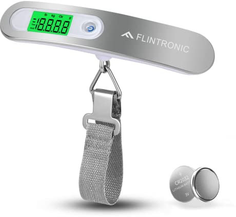 Flintronic Digitale Kofferwaage, Gepäckwaage, Tragbare Hängewaage LCD-Anzeige mit Haken, 50KG/110 lb, Tragbare Hängewaage mit Tara-Funktion und Hintergrundbeleuchtung für Reisen Küche-Aktualisierung