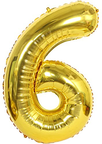 D2D | Party Balloon Zahl 6 XXL in Gold - Größe 100 cm - Folienballon - Zahlenballon - Geburtstagsdeko - Helium Ballon