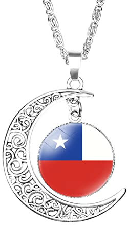 Bodmind Zeit Edelstein Schmuck,Südamerika Chile Flagge Halskette Kunst,Mond Form Halskette Charm Armband Ohrringe Für Frauen Mädchen Mode Trendige Weihnachten Schmuck,Bild,20Mm