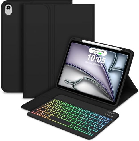 Bettdow for iPad Air 6th 11 Inch M2 2024 Keyboard Case, UK Layout Detachable Backlit Keyboard with Case for iPad Air 6th 11 Inch 2024/ iPad Air 5th Gen 2022/ iPad Air 4th Gen 2020 10.9 Inch, Black