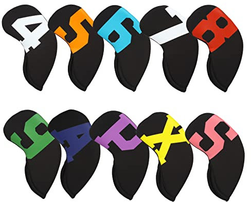 Andux Paquete de 10 Planchas de Golf de Neoprene Fundas para la Cabeza del Club con Gran Número Negro MT/S16