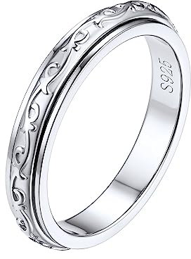 Silvora Anillo 17 Hombre Plata 925 con Nudos Trisquel, Anillo de Ansiedad Giratorio Mujer Liso