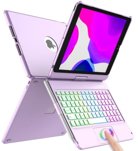 aMZCaSE iPad Tastaturhülle 10.2 für iPad 9 Gen 2020,360° Flip Hardshell Slim Cover Kabellose Bluetooth Tastaturhülle mit 7 Hintergrundbeleuchtung Auto Sleep/Wake für iPad 9/8/7/6th (Deutsch)