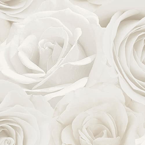 Melany Rose Floral Wallpaper World of Wallpaper - Ideal for Lounges, Bedrooms, Dining Rooms and Hallways (Ivory/Cream)