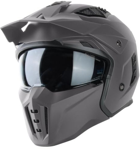 VINZ Kioto Jethelm / Streetfighter Helm | ECE 22.06 zugelassen | Rollerhelm mit Sonnenvisier / Sonnenblende | Jet Helm Mit abnehmbarem Kinnschutz - Titanium