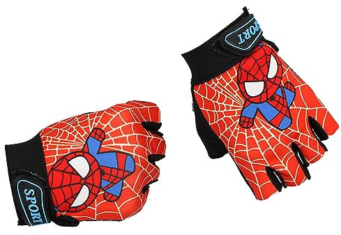 Miokkley Guantes de bicicleta sin dedos para niños, guantes deportivos de superhéroe de araña para niños, barras de mono, guantes de escalada, ciclismo, pesca (rojo, S para 5-8 años)