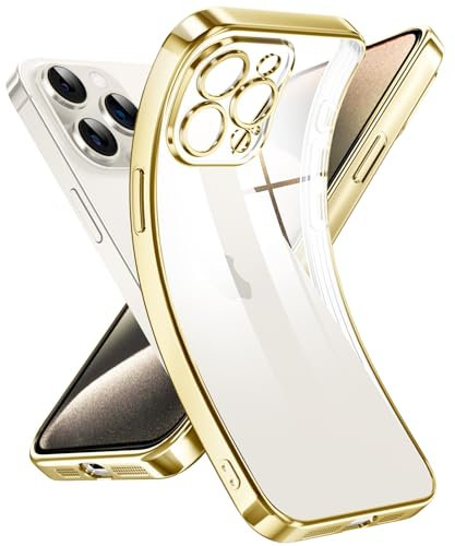 Supdeal Crystal Clear Case for iPhone 15 Pro Max, [Not Yellowing] [Camera Protection] [Military Grade Drop Tested] Transparent Shockproof Protective Phone Case Soft Silicone Slim Cover, 6.7, Gold