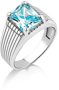 BySilverStone Jewelry Blauer Topas-Siegelring Für Männer Aus Sterlingsilber, Statement-Herrenring Mit Blauem Edelstein, Ring Mit Rechteckig Geschliffenem Stein Für Papa, Herrenringe Mit Aquamarin