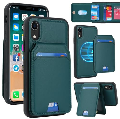 Zouzt for iPhone XR Detachable 2 in 1 Wallet Case with Card Holder for Magsafe, Magnetic PU Leather Flip Credit Slot Protective Phone Cover Women Men for iPhone XR 6.1 Inch - Green