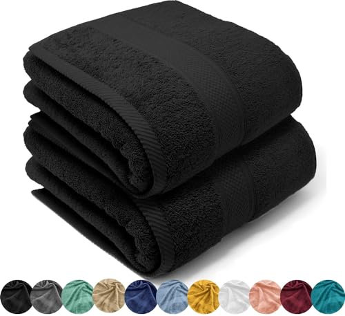 LEBENGOOD Juego de Toallas Baño Grandes 100% Algodón Premium 550gsm | 2 Toallas Ducha (90x170 cm) | Suaves, Absorbentes y Resistentes | Set de Toallas Extra Grandes para Baño y SPA (2 90X170 Negro)