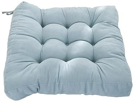 JEIMALEN Chair Cushion with Ties for Dining Chairs Thick Soft Seat Cushions Non Slip Corduroy Reversible Square Garden Patio Comfortable Chair Pads 17 x 17 (Light Blue)