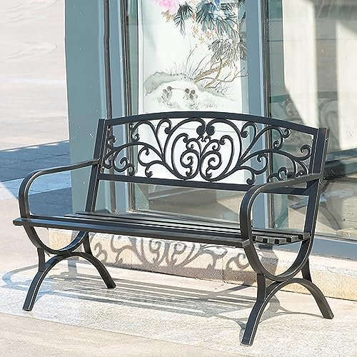 Gartenbank, Gartenbank mit Armlehnen und Rückenlehne, wetterfeste Balkonbank, Terrassenbank, Parkbank aus Aluminium, robust, stabil, langlebig, Gartenmöbel, Gartenbänke für