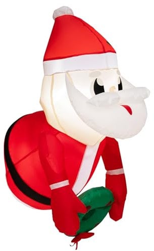 KOMFOTTEU aufblasbarer Weihnachtsmann fensterdekoration, 100 cm Weihnachtsdeko außen mit 2 LEDs & 3 Saugnäpfe, Halloween deko Outdoor aufblasbar für Hof, Garten