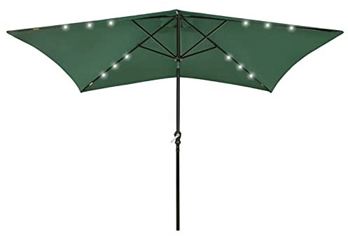 ARKEM Ombrellone da Esterni con LED e Palo in Acciaio Verde 2x3 m,Ombrellone da Giardino, Ombrellone Decentrato Parasole,Protezione U V